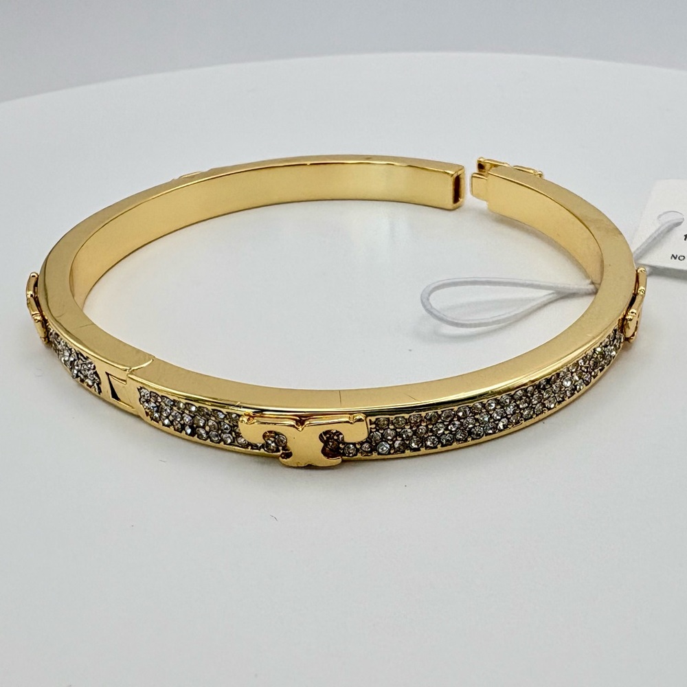 Tory Burch T Logo Pave Hinged Bracelet - Size 7 - NWT